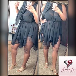 Black Plus Size Sheer Tie Around Dress